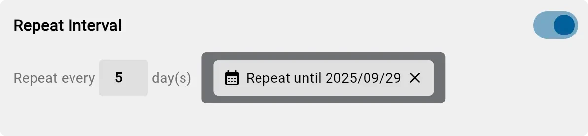 Settings for a recurring event.