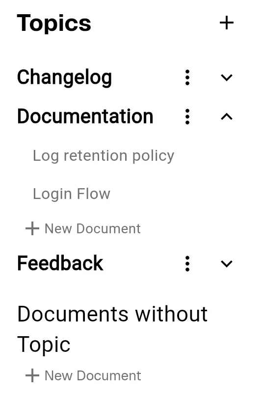 Showing topics inside a project and documents inside these topics from the app