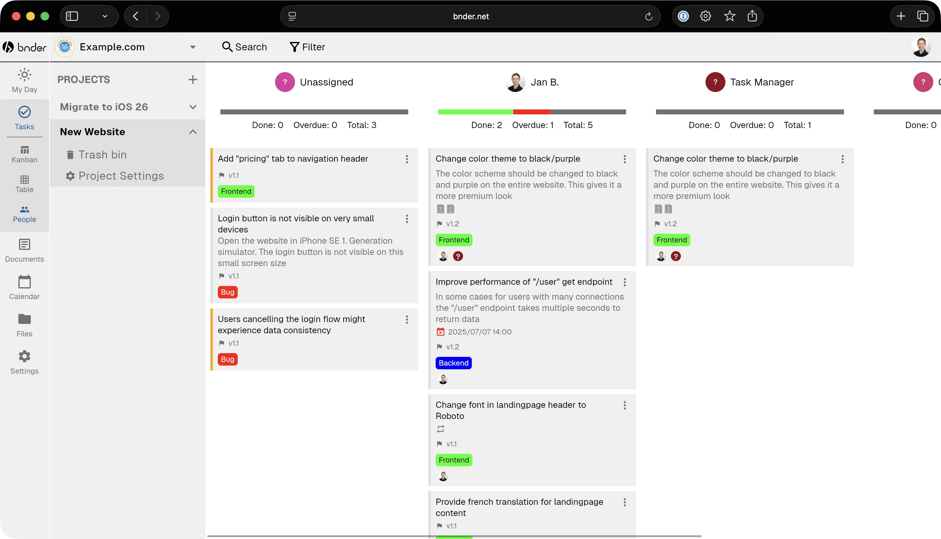 Screenshot of the people view in the app