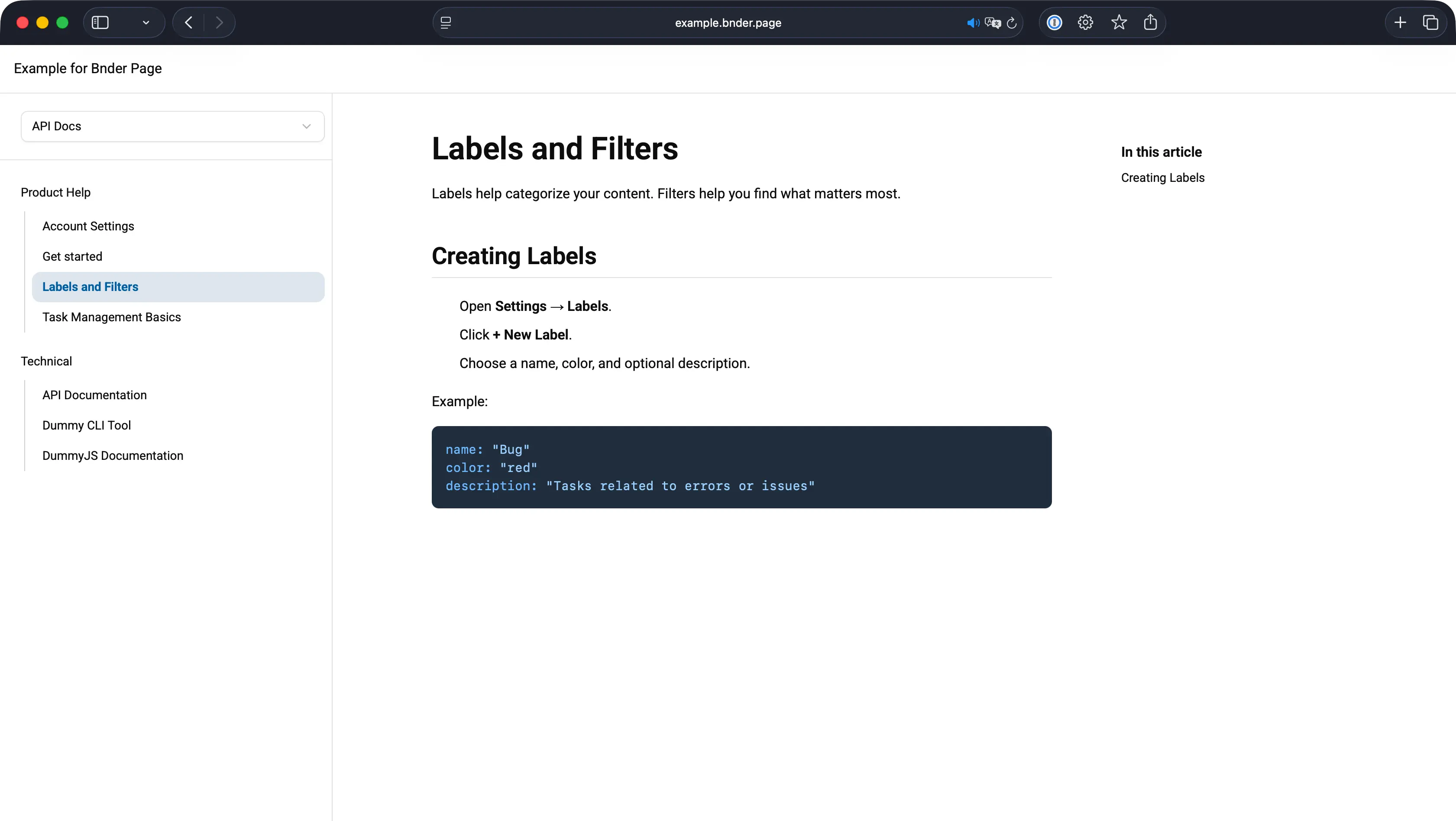 Screenshot of documentation page